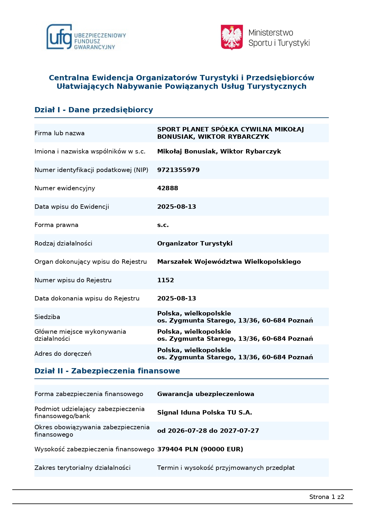 Wpis do Rejestru Organizatorów Turystycznych
